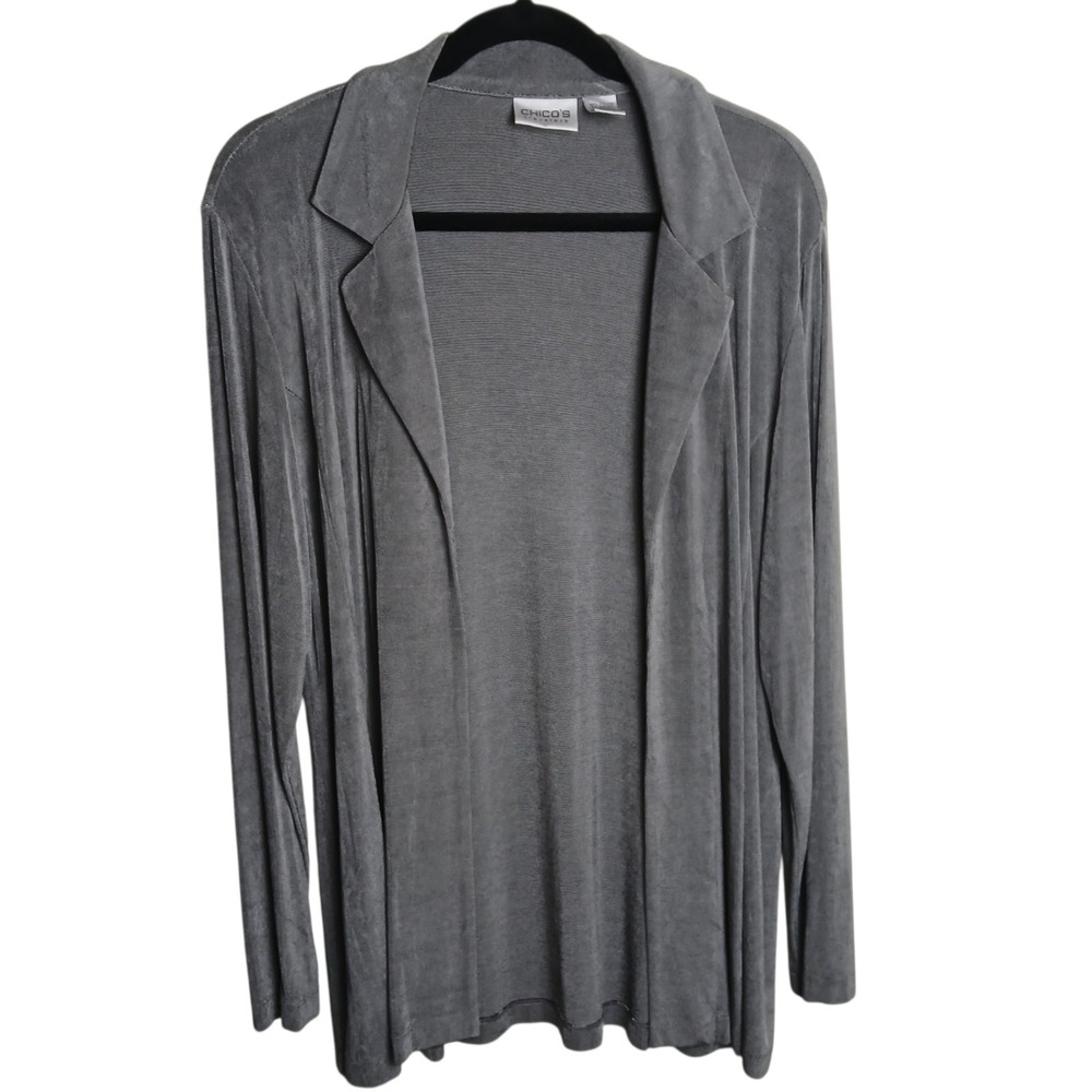 Chico's Gray Open-Front Long Sleeve Travel Cardigan